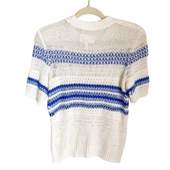 Current/Elliott The Mixed Stitch Stripe Half-Sleeve Sweater Blue Horizon 1 Small - Picture 3 of 5